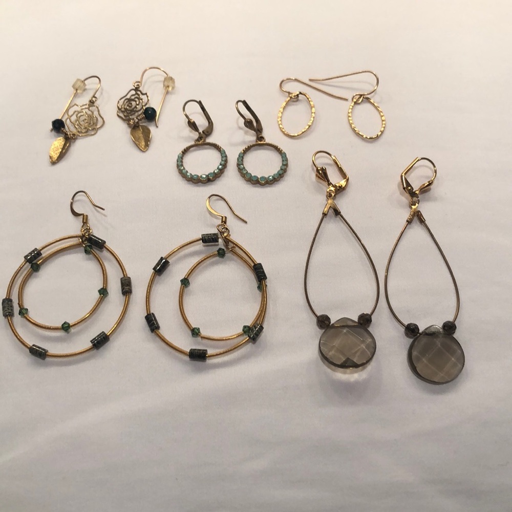 5 Pair Gold Assorted Dangle Earrings